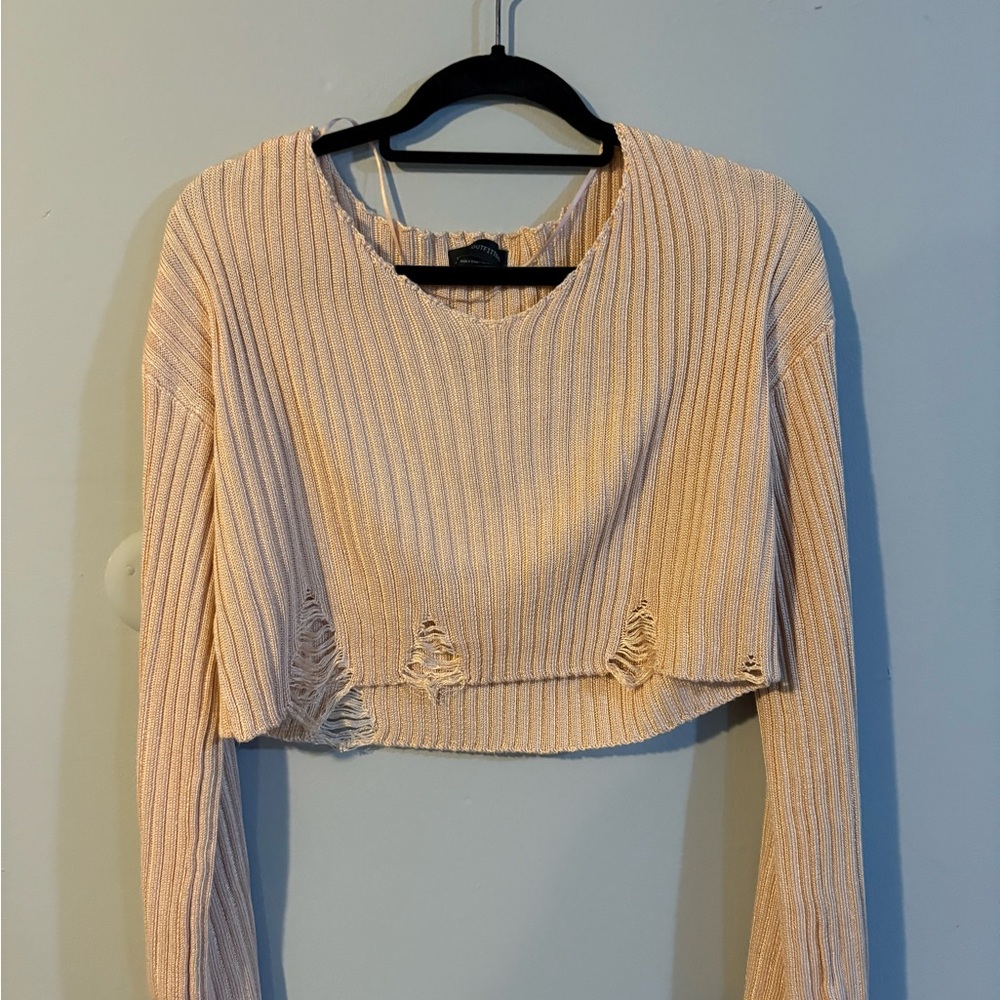 Urban Outfitters Beige Distressed Ribbed Crop Top- M